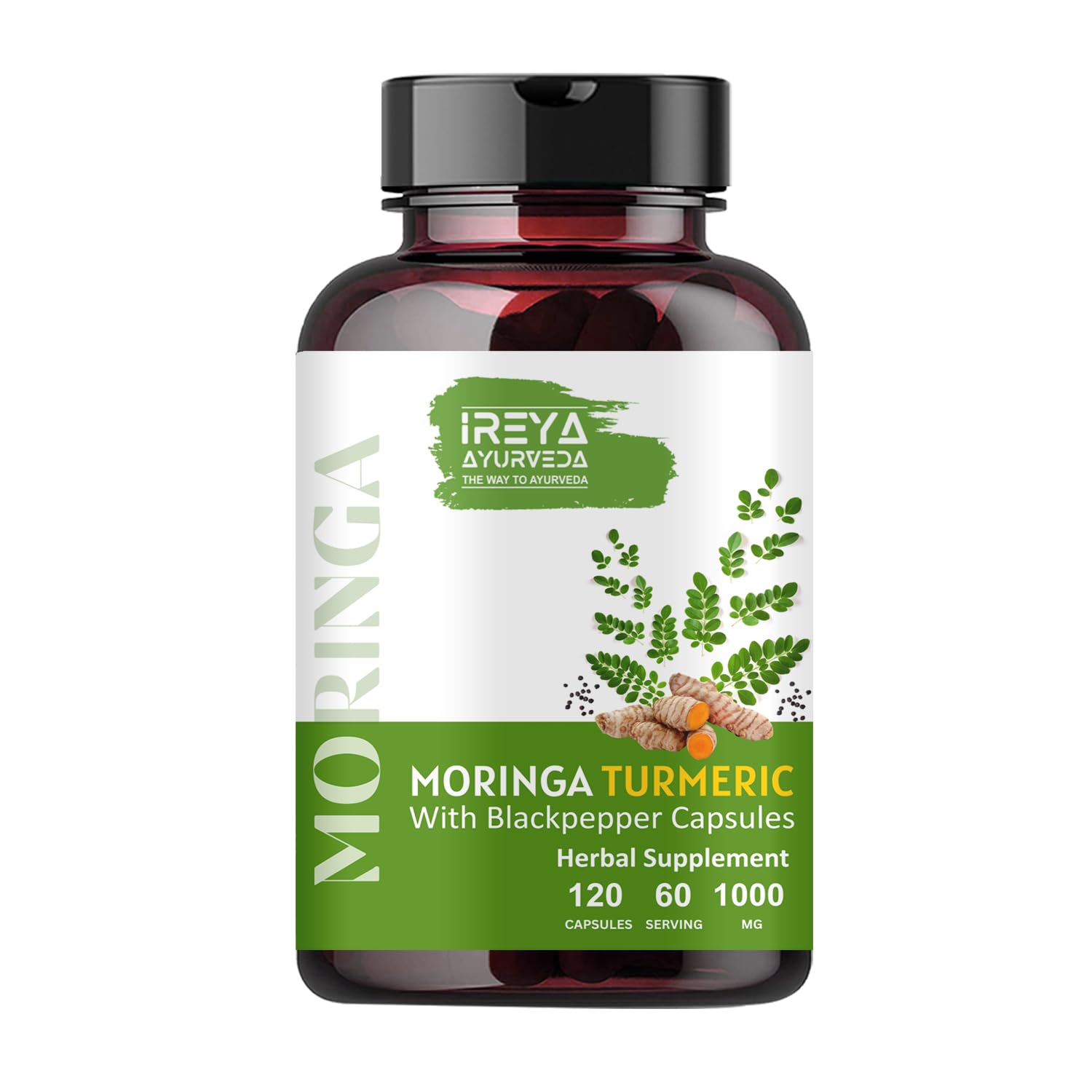 Organic Moringa Turmeric Capsules | Moringa Oleifera Powder & Turmeric Root Powder with Blackpepper 120 Capsules, Boost Immunity & Metabolism Support, Joint Health and Digestive Support