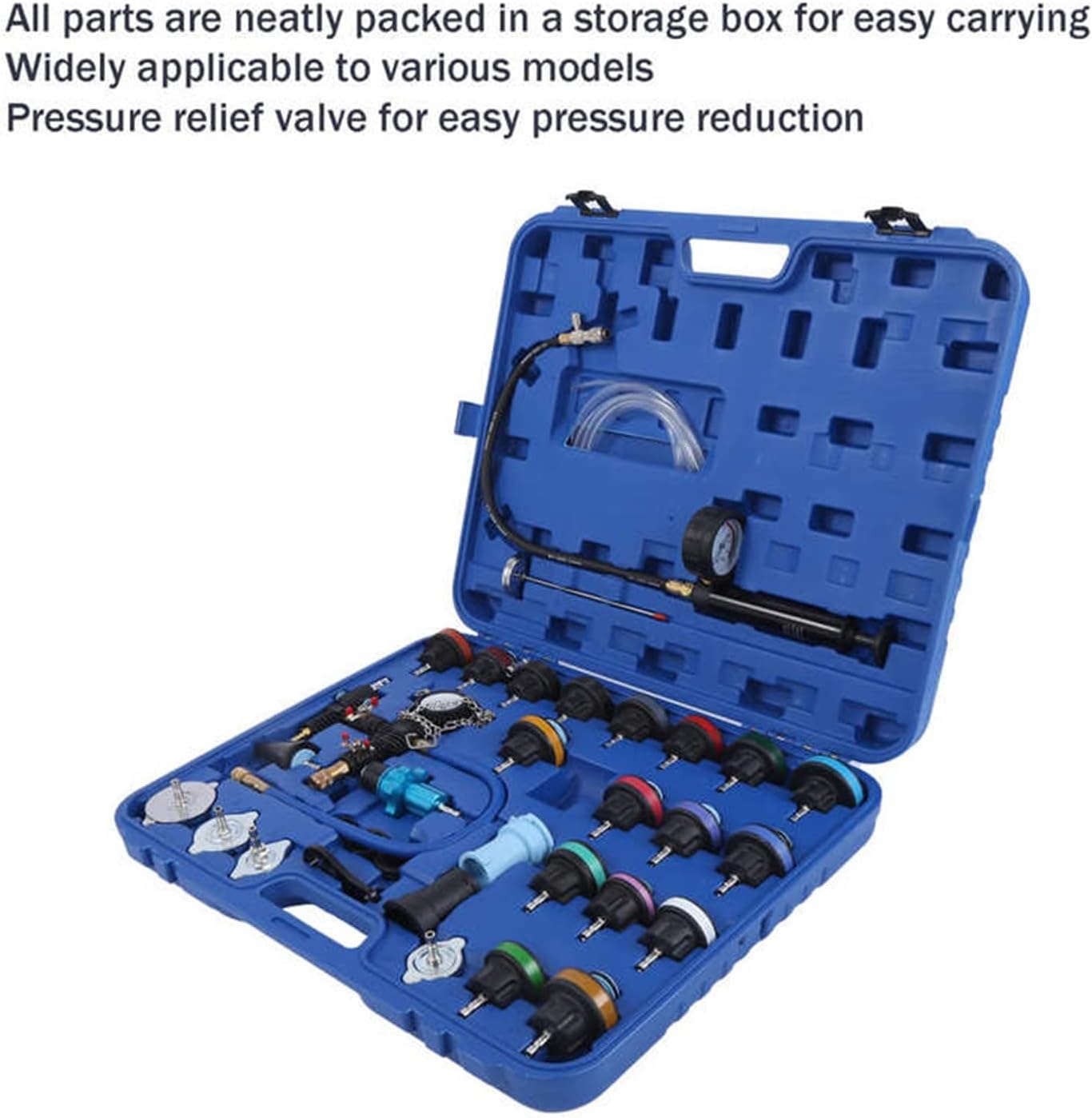 Coolant Pressure Tester kit 33pcs Radiator Pressure Tester Kit Coolant System Detector Set Universal for Auto Motorcycle Brake Fluid Tester Vacuum Type Cooling System Kit