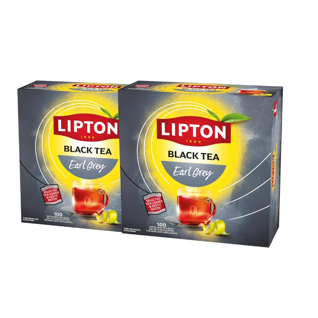 Lipton, Séléction Détente, Coffret Thé Noir, Goût Earl Grey, Thé Noir Aromatisé, Certifié Rainforest Alliance - Lot de 2x100 sachets - 200 sachets