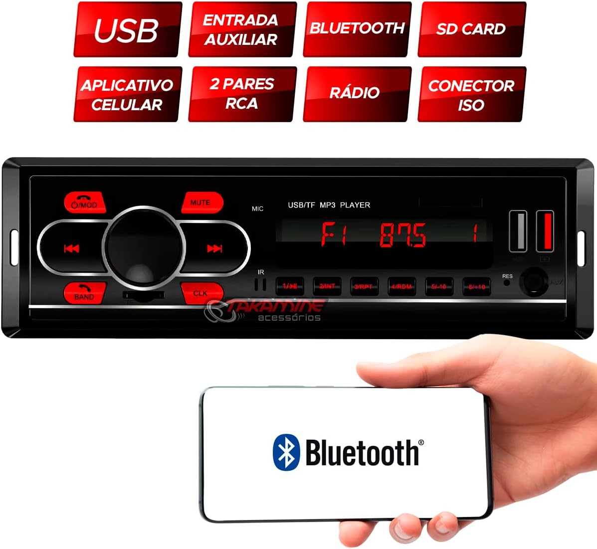 Som Automotivo Carro Radio FM MP3 Bluetooth 2 Entradas USB SD Player