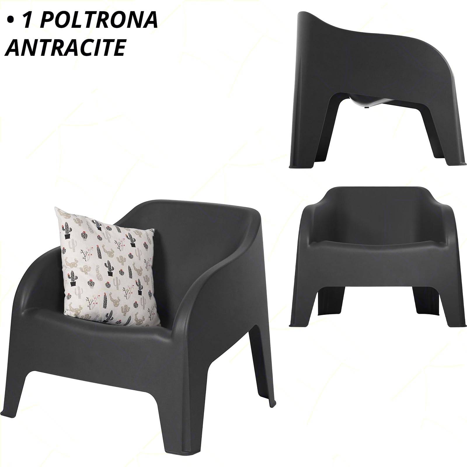 Sicignano | Poltrona con Braccioli da Giardino, in Resina, 79x76.5x70h cm - Impermeabile, Compatta, Facile da Pulire, Arredo Esterno Giardino Terrazzo, Made in Italy (1 Poltrona Antracite)
