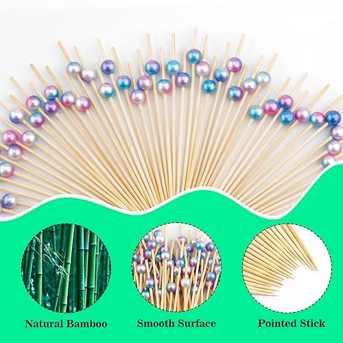Miniatura 129 de 120 palillos de cóctel para aperitivos, palillos de cóctel para bebidas, palillos de dientes de bambú, palillos de dientes elegantes