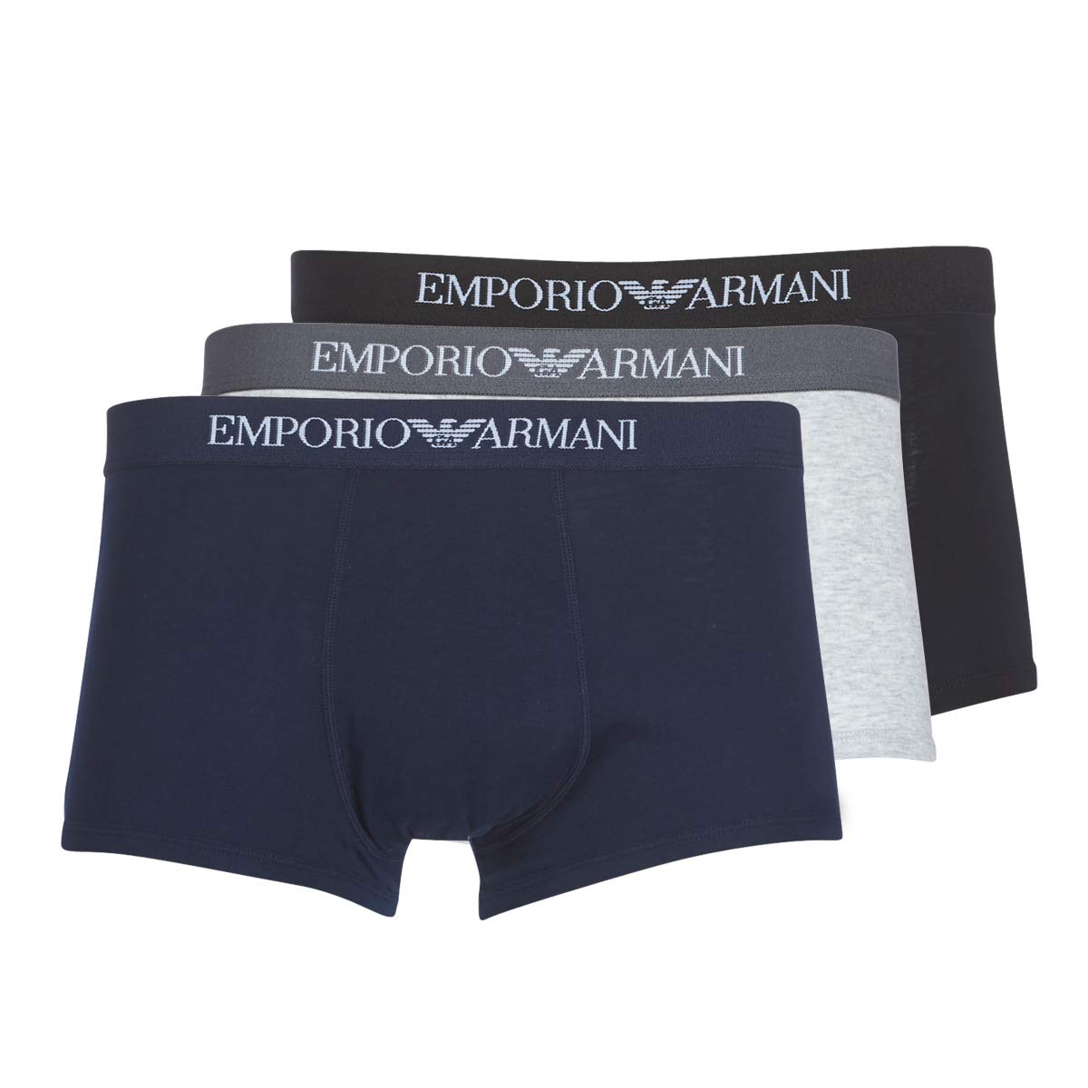 Emporio Armani Bodywear 3 Pack Cotton Trunks - Black/Navy/Grey