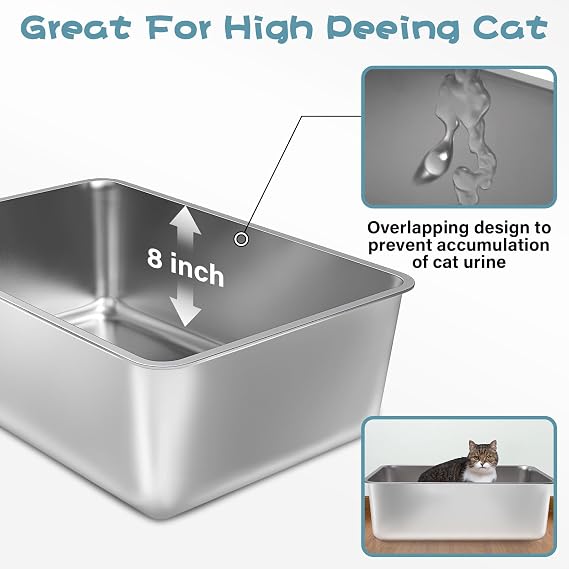 Stainless Steel Cat Litter Box, XXL Metal Litter Box 2 Pack