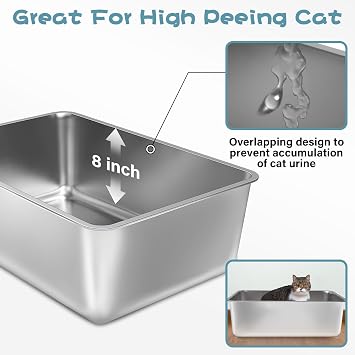 Stainless Steel Cat Litter Box, XXL Metal Litter Box 2 Pack