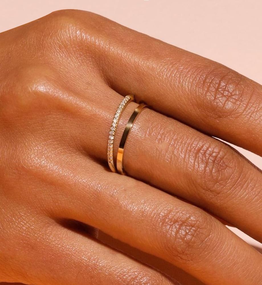 iF YOU Gold Rings for Women Non Tarnish, Trendy 14K Gold Plated Jewelry for Women Dainty Stackable Cubic Zirconia Knuckle Ring Set Statement Chunky Stacking Band Rings Size 5 6 7 8 9 - Image 6