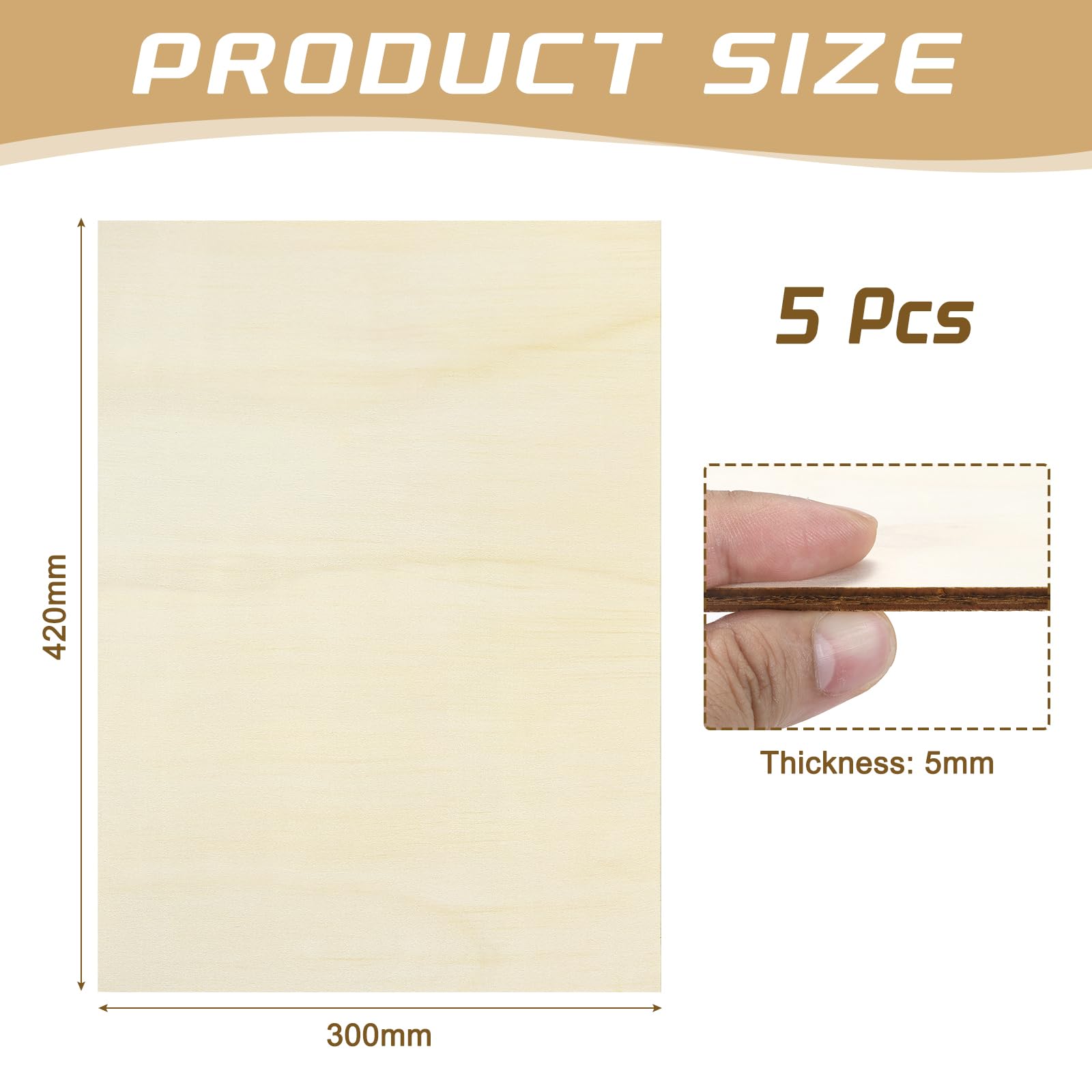 QUARKZMAN 5 Fogli Compensato A3x5mm, 420x300mm, Pannello Compensato di Bosso, Pannelli in Legno per Taglio Laser, fai da te, modellismo, arte e artigianato