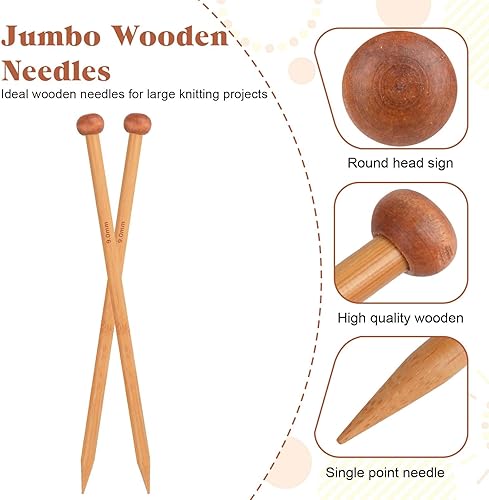 Miniatura 6 de 2 agujas de tejer de bambú de 10 pulgadas de largo, agujas de tejer de madera para principiantes, calcetines, bufandas, hechas a mano, suministros