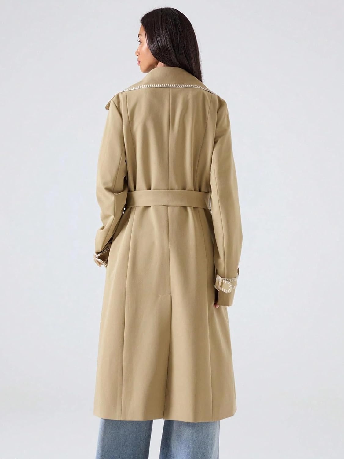 Womens Fashion Trench Outwear Cargo Double-Breasted Trench Coat Jacket Coat