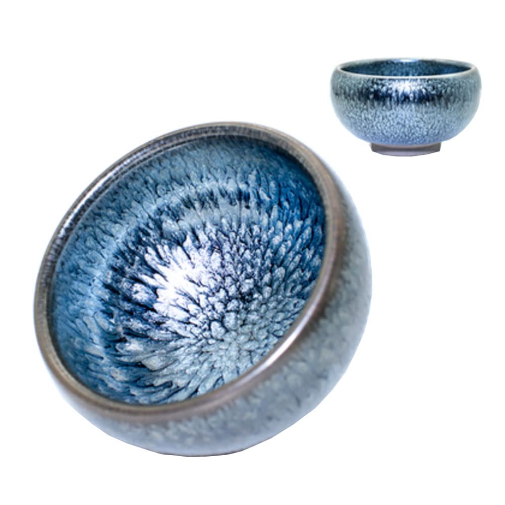 Maya Star Traditional Handmade Vintage Tenmoku Teaware Artistic Handle Glazes JianZhan Tea Cup Ceramic Cup Gift 100 ml(Style 02)