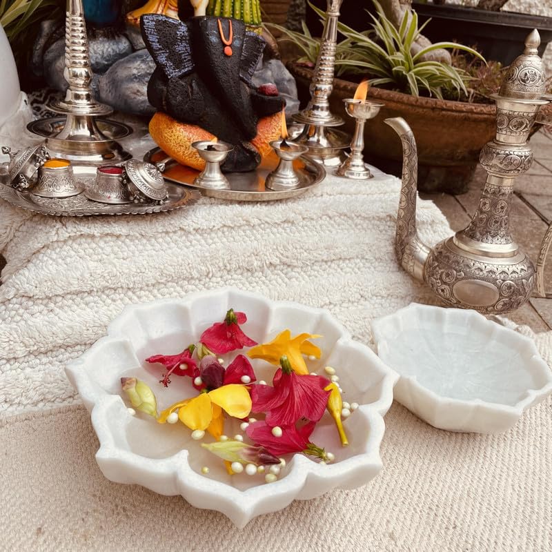 Image of Marble Urli Bowl for Home Decor | Handcrafted Floating Bowl, Decorative Centerpiece for Living Room Table, Luxury Stone Urli Dish, Pooja Decor & Festive Gift Item (Lotus /9 Inch)