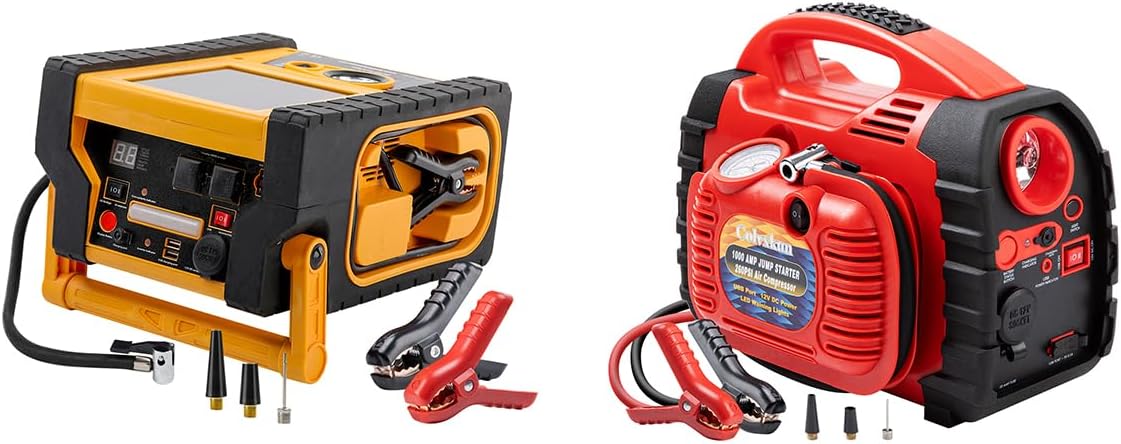 2000A Car Battery Jump Starter with Air Compressor, Solar Portable Power Station+1000A Car Battery Jump Starter Battery Pack