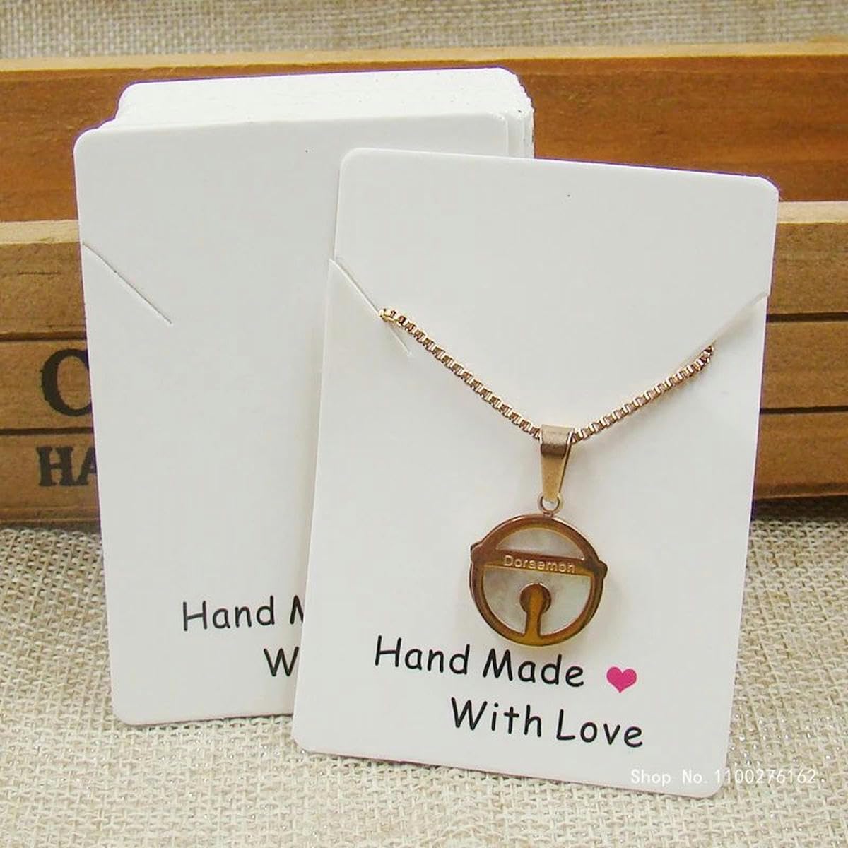 200 Stück 5 x 7 cm weiße/Kraftpapier-Halsketten-Display-Karte, handgefertigt mit Liebe, Schmuck-Paket-Karte, individuell erhältlich – 1