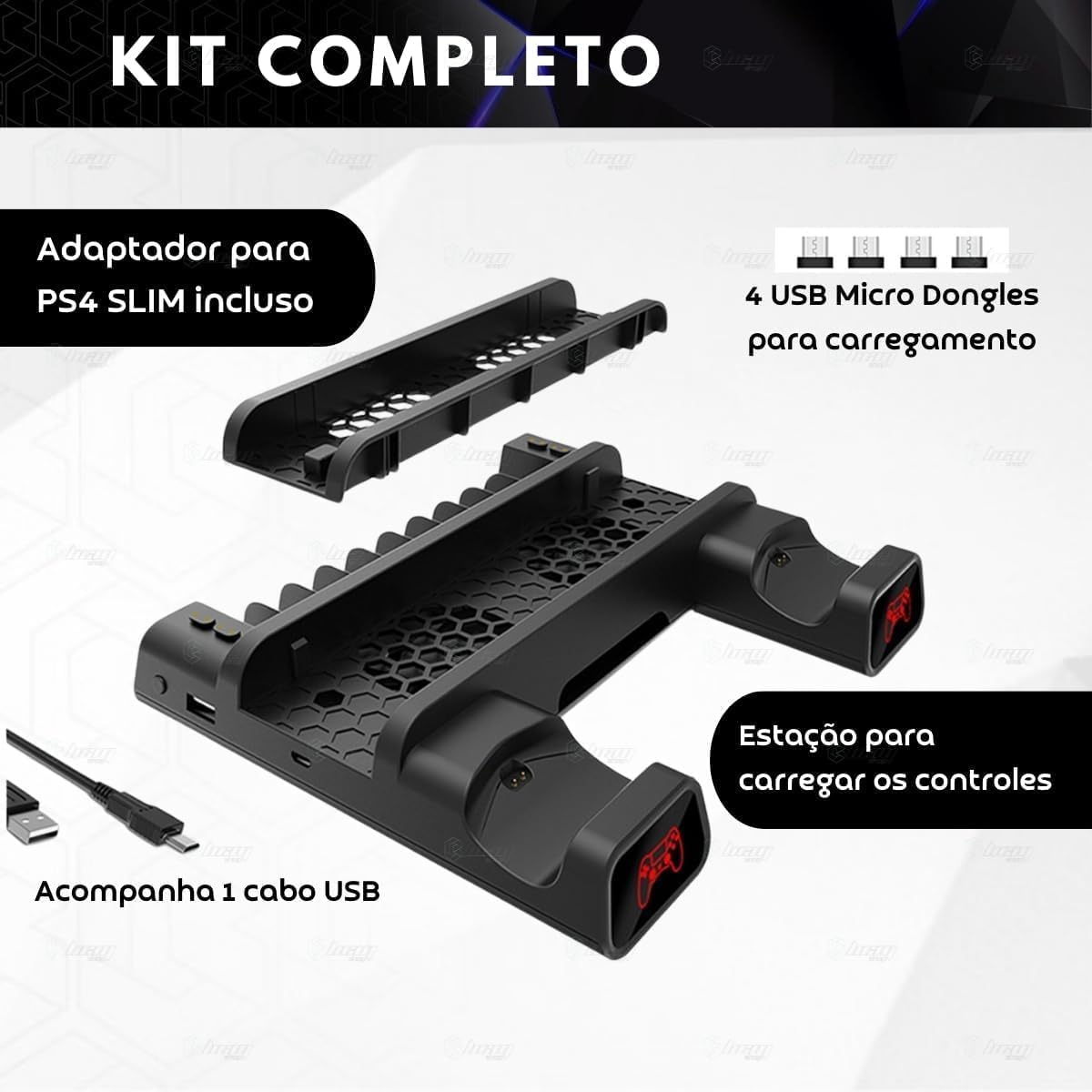 Vertical Cooler Base and Dual Charger for Compatible PS4/PS4 Pro/PS4 Slim Cooling Base, with Vertical Cooler Stand, Dual Control Charger with LED Indicators