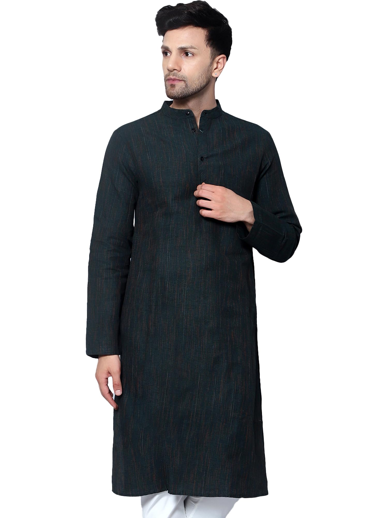 LATEST CHIKAN Men's Cotton Regular Textured Long Kurta Full Sleeves - Casual Ethnic Wear