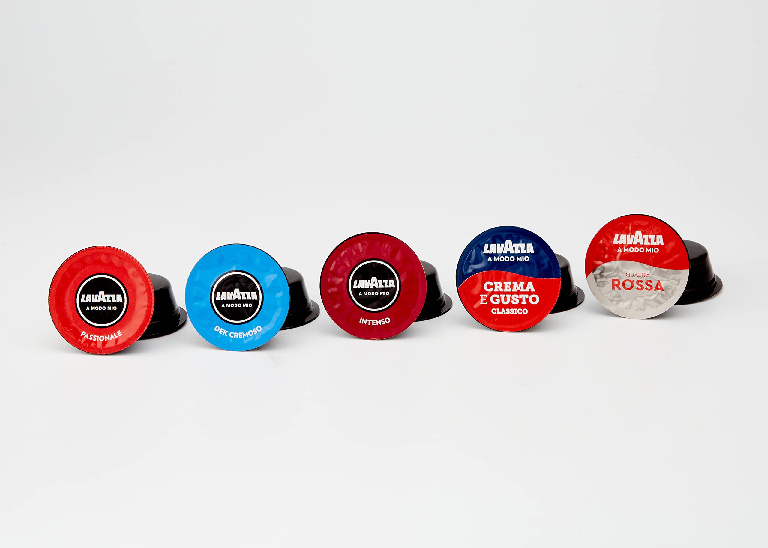 Lavazza, A Modo Mio, 128 Cápsulas de Café Sabores Surtidos, 8 Paquetes de 16 Cápsulas, 2 x Crema y Sabor, 2 x Calidad Roja, 2 x Passionale, 1 x Intenso, 1 x Dek Cremoso, (Cápsulas Lavazza Originales)
