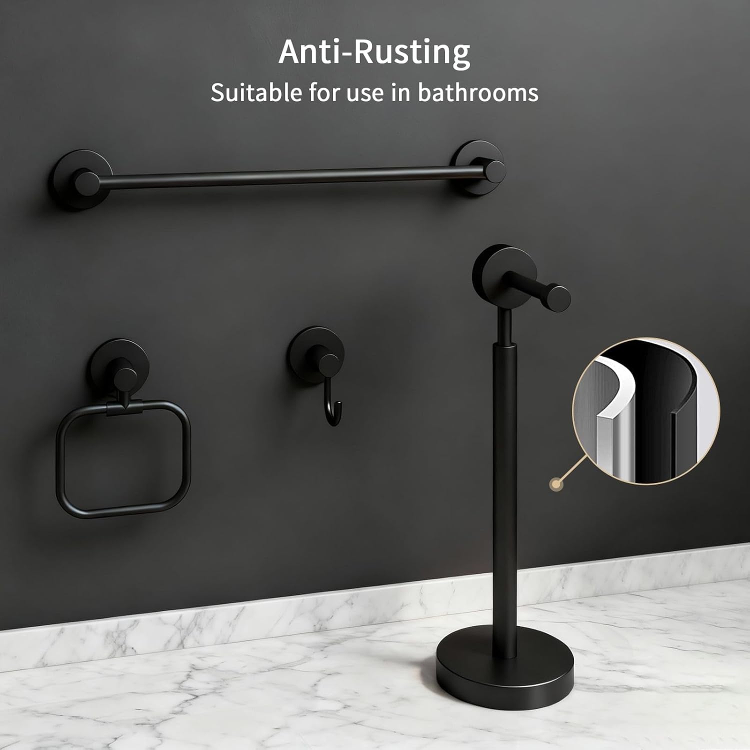 YUMORE 4-Piece Bathroom Set with Privot Toilet Paper Holder | All-in-One Wall Mounted Hardware Combo, Matte Black