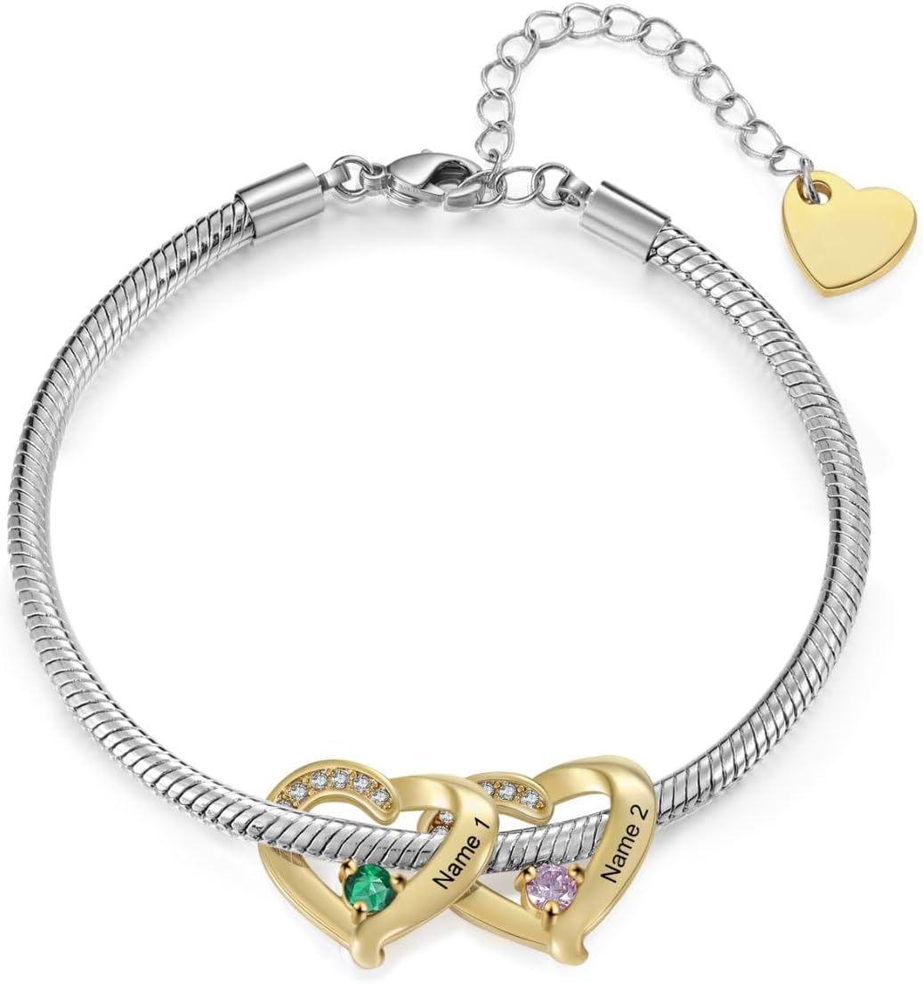 Birthstone Bracelets for Women - Personalized Mothers Bracelet with Birthstone Engraved 1-5 Names Mothers Day Bracelet Customized Christmas Gifts for Women Mom