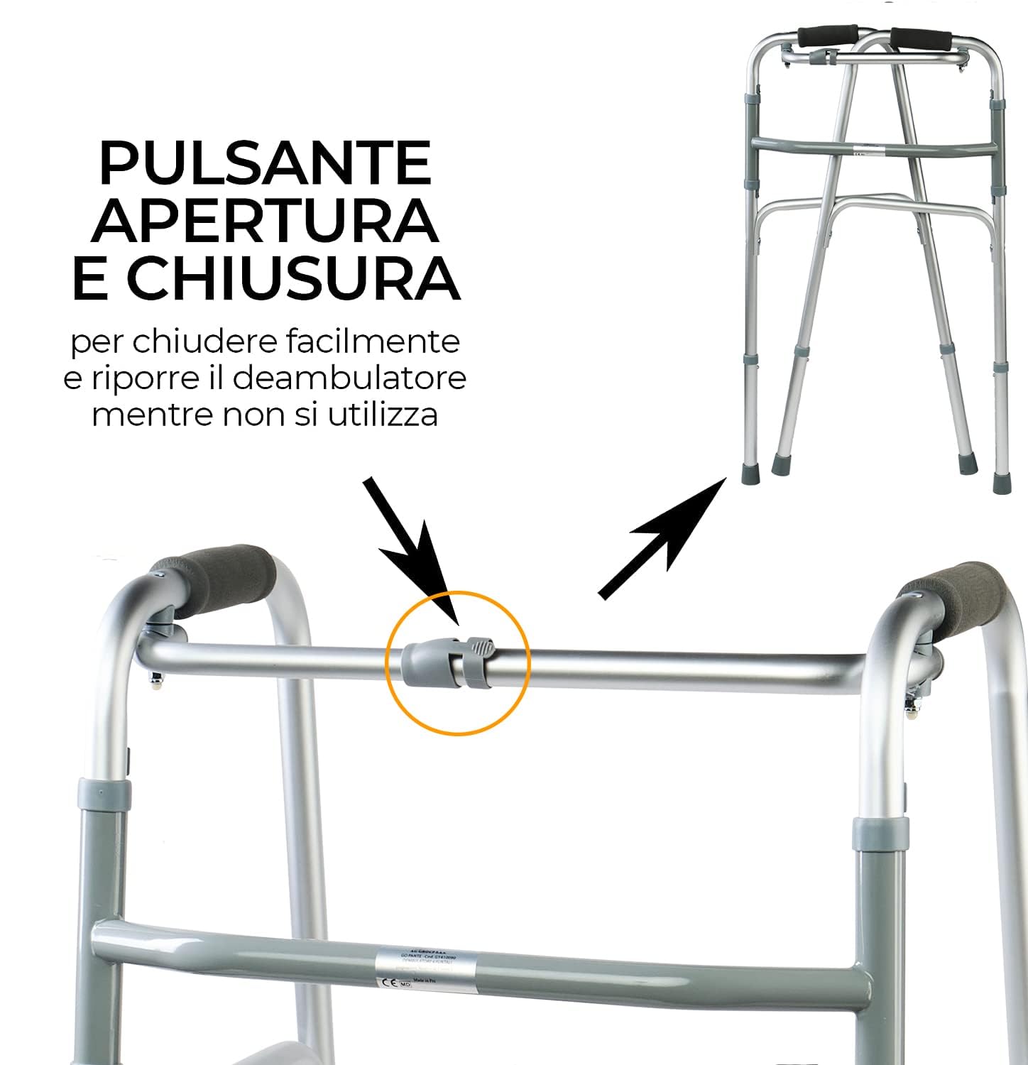 GOVITA - deambulatore per anziani, girello per anziani,carrello per camminare,Deambulatore pieghevole in alluminio anodizzato (4 puntali)