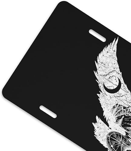 Miniatura 4 de Placa de matrícula de aluminio con brújula de águila, bosque de montaña, luna, nubes, de aluminio, 6 x 12 pulgadas, cubierta de placa frontal de