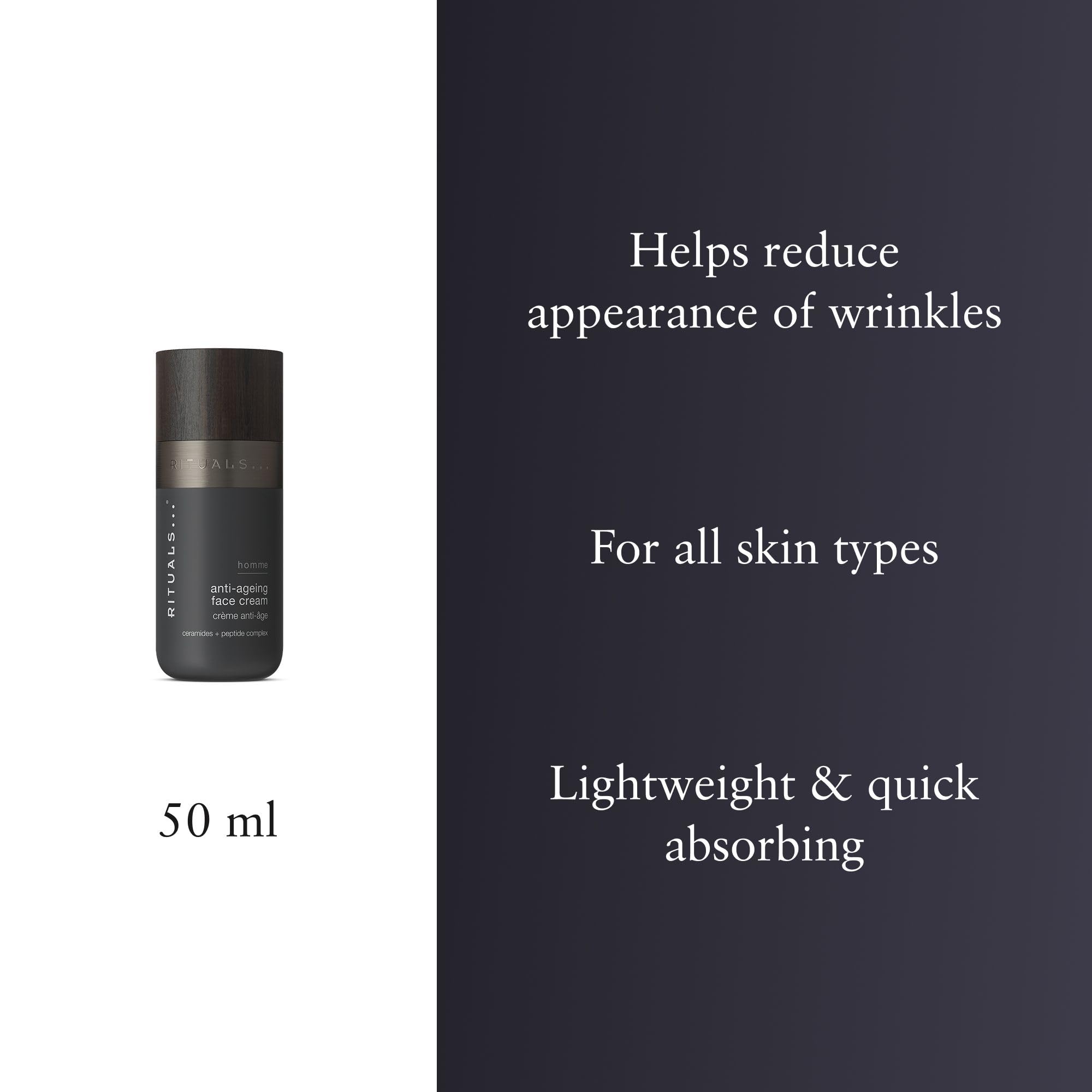 RITUALS Homme Collection Crema Viso Anti-Età, Peptidi, 50 ml | Formula premium Rituals, peptidi, per la cura quotidiana