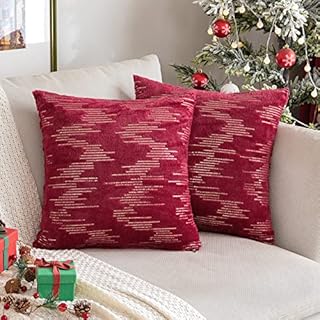 MIULEE Christmas Faux Fur Cushion Covers Fluffy Decorative Soft Throw Pillow Cover Square Plush Pillowcase for Sofa Bedroom Livingroom 18 x 18 Inch 45cm x 45cm Pack of 2, Wine Red