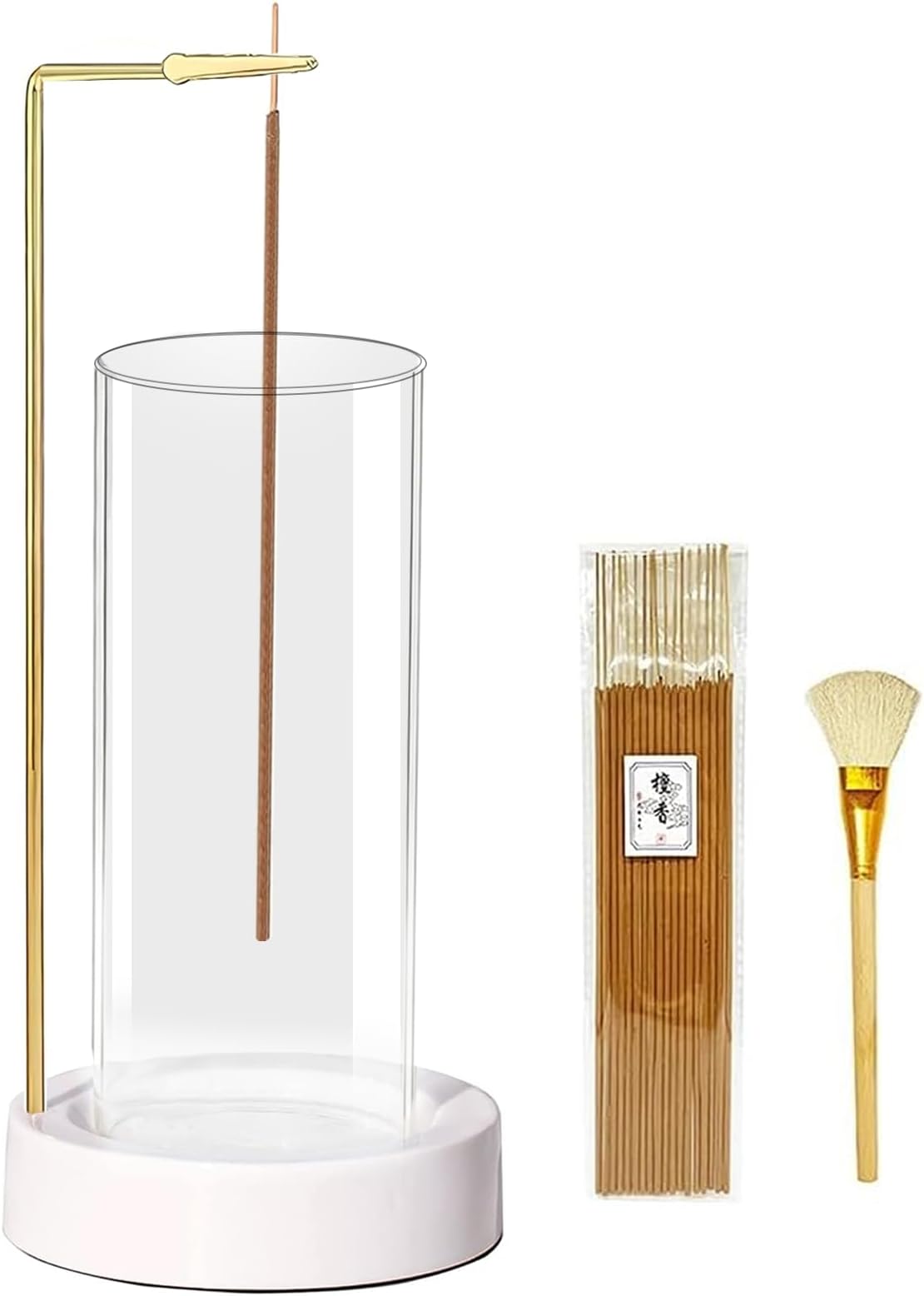 Ceremony Incense Holder,Upside-Down Ceramic Incense Burner with Glass Ash Catcher for Meditation Yoga Spa Relaxation Aesthetic Room Decor and House Warming Gifts New Home (Upside-Down+Glass Bottles)