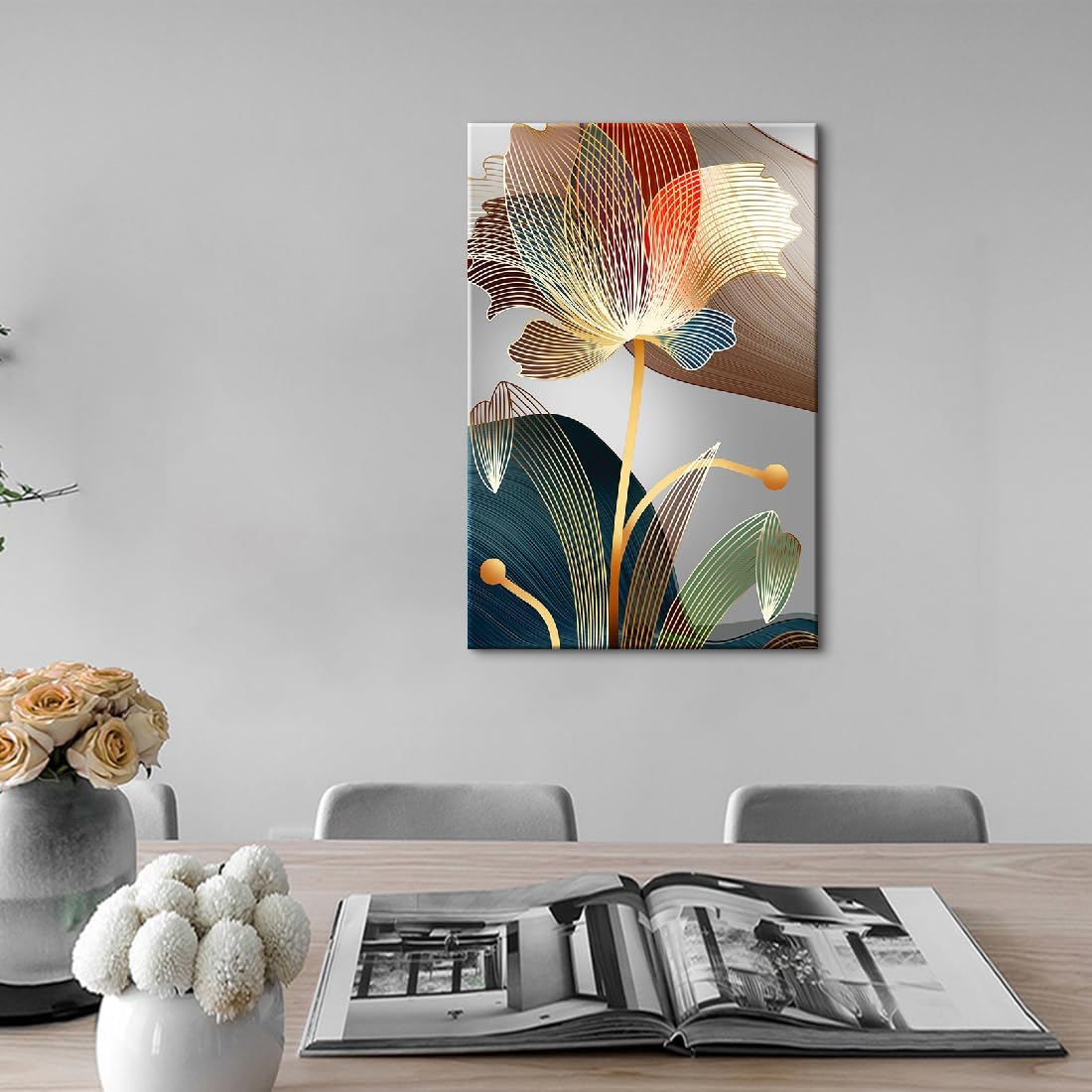 ‌抽象花 キャンバスペインティング ホームデコポスター - モダンミニマリスト プリント フラワーアート 写真木枠付き完成品‌ (7