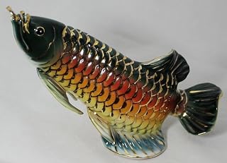 Feng Shui Wealth Arowana Lucky Fish with Coin -Hand Crafted and Decorated Chinese Porcelain, Figurine 2116517 (Green)