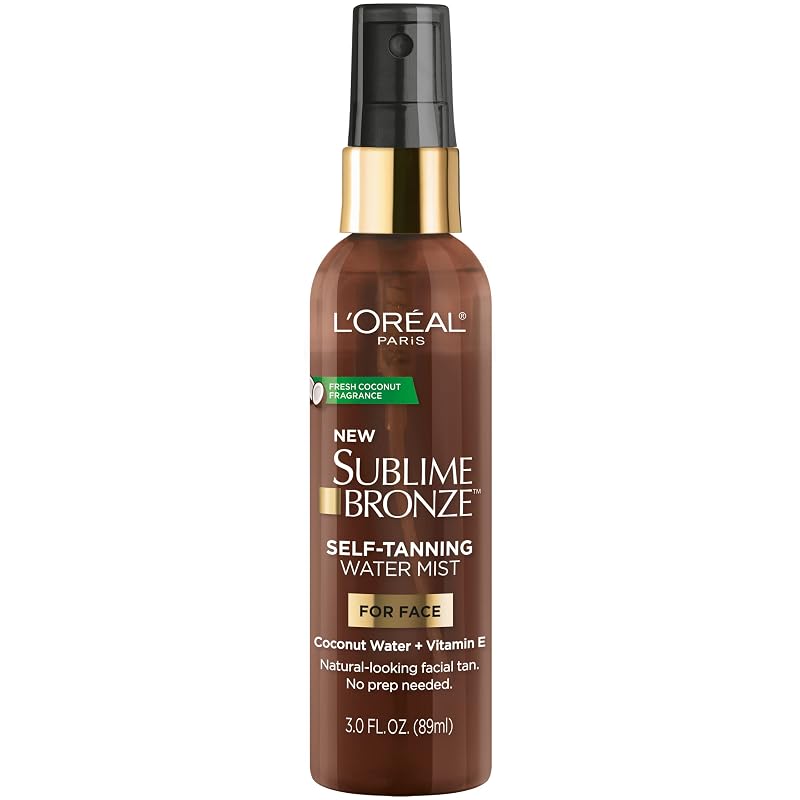 Bruma facial autobronzeadora L'Oreal Paris Sublime Bronze à base de água com água de coco e vitamina E, 90 mL