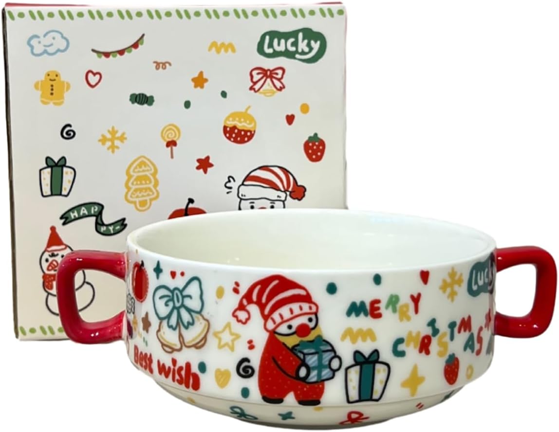 Ceramic Christmas Paradise Bowl Home Fresh and Exquisite Personality-Large Ear Bowl