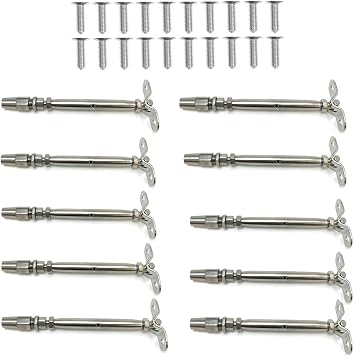 Swageless Wall Toggle Turnbuckle Tensioner Stainless Steel Marine Grade T316 for 1/8" Cable Size 10 Packs