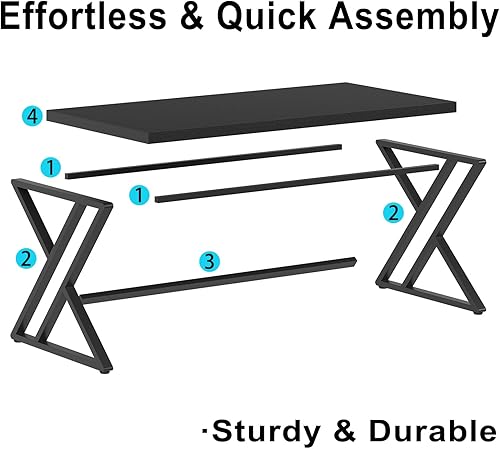 Miniatura 7 de LVB Moderno escritorio negro para computadora, escritorio industrial largo para oficina en casa para estudiantes, mesa grande de metal para