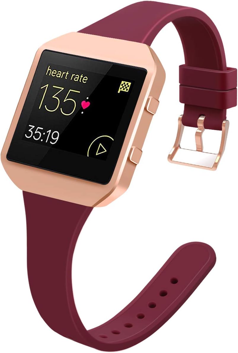 YiJYi Slim Bands Compatible with Fitbit Blaze,Thinner Soft Silicone Band with Metal Frame Replacement Wristband for Women Men Small Large
