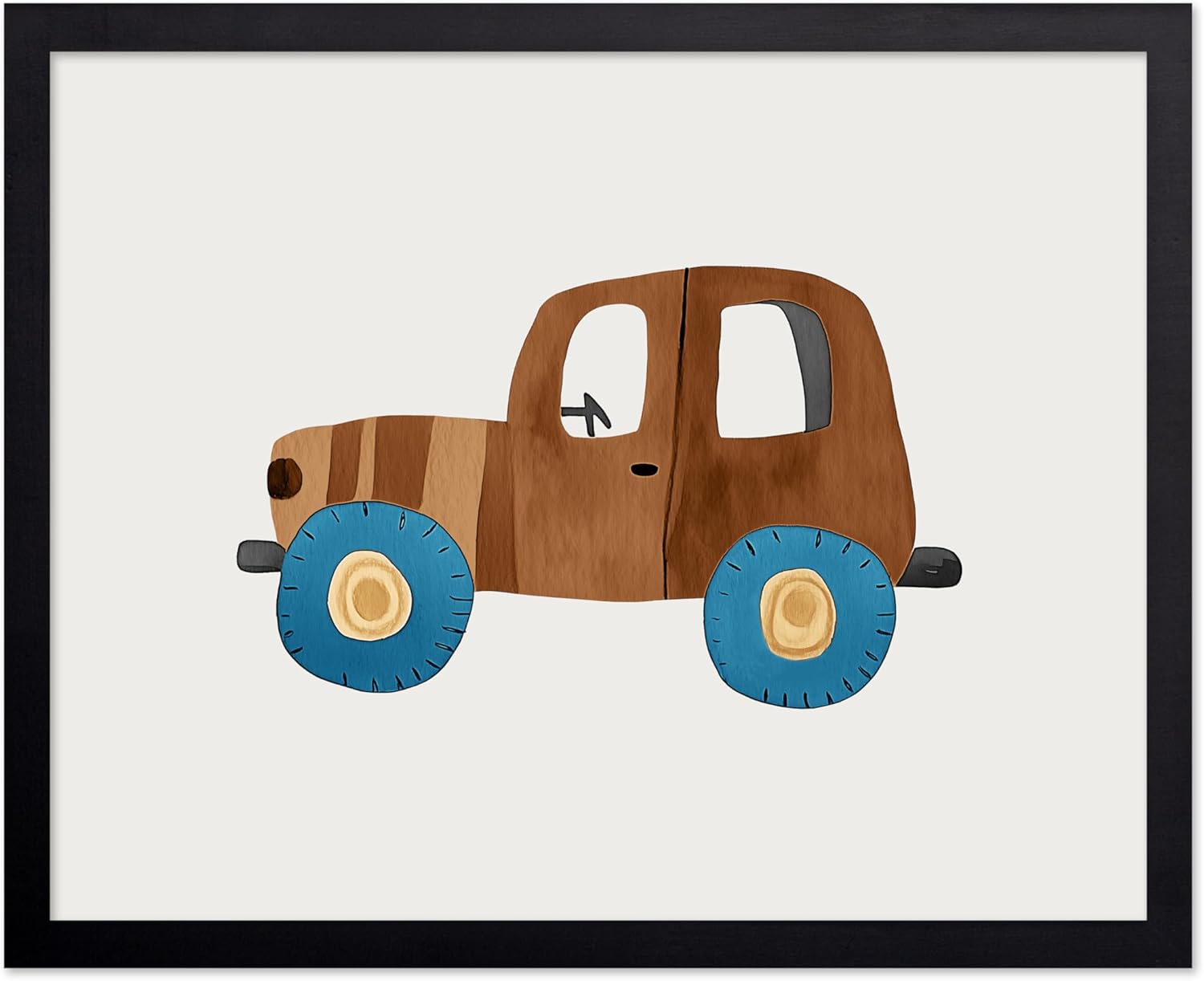 Poster Master Cartoon Train Print - Nursery Poster - Cute Steam Train Art - Pastel Color Wall Design - Toddler Playroom Art - Boho Kid's Room or Nursery Wall Decor - 16x20 Beige Framed