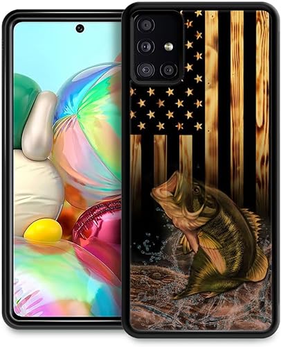 DJSOK Funda compatible con Samsung Galaxy A51 4G, diseño de madera con diseño de bandera estadounidense de lujo para el patrón de atrás+protector de