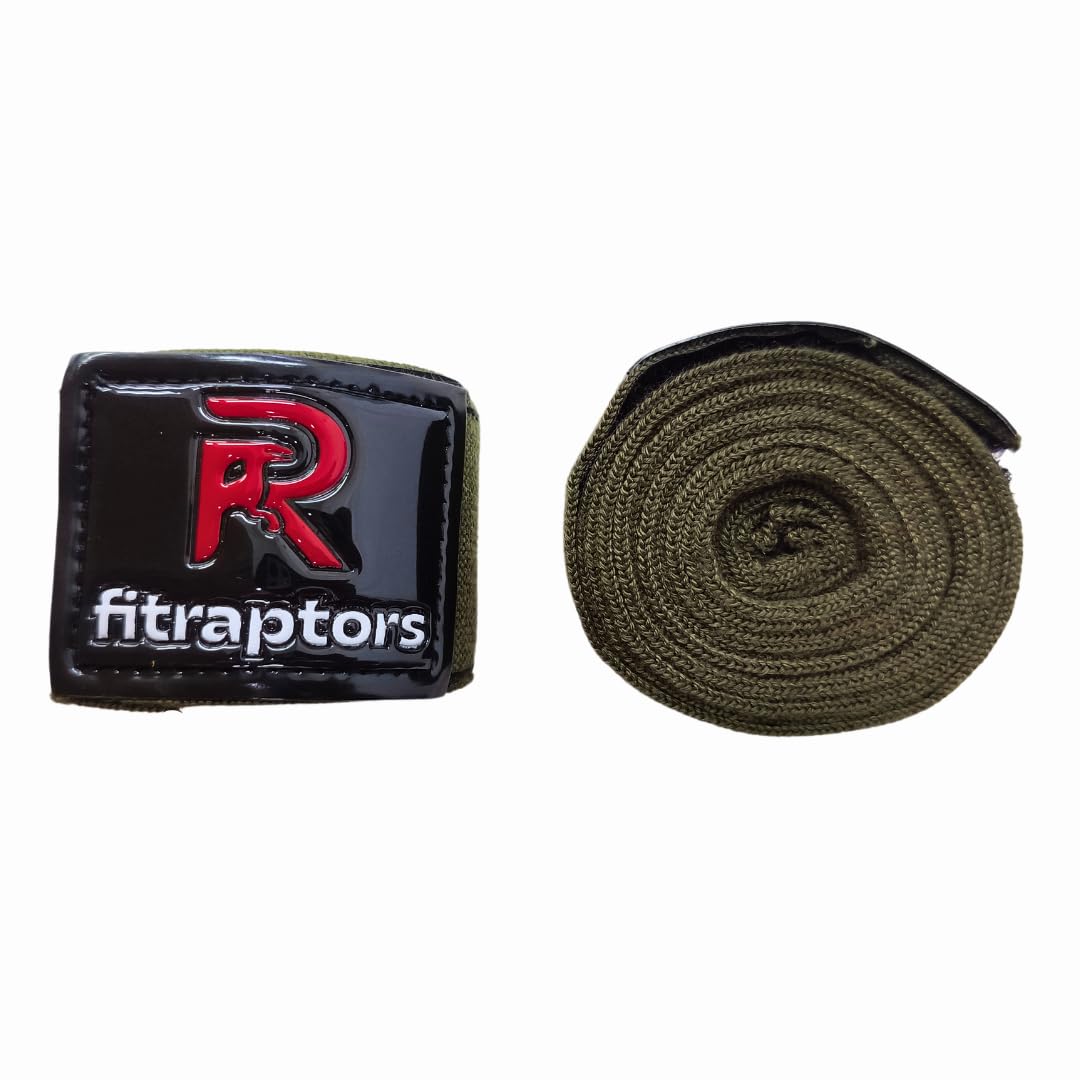 FitRaptors Cotton Boxing Hand Wrap with Thumb Loop for Men & Women Gym Accessories and Fitness Support Gloves Straps with Premium Velcro for Better Stability and Grip (3 Meters, Army Green) 3