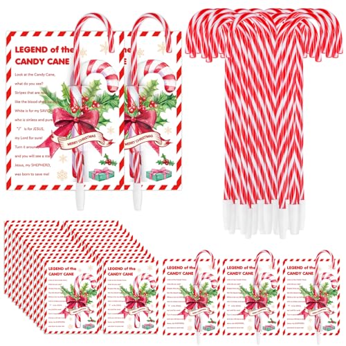 100 Sets Christmas Candy Cane Pens Bulk with Legend of Candy Cane Cards Christian Christmas Gifts Xmas Jesus Ballpoint Pens with Black Ink for Church Sunday School Religious Holiday Party Favors by gisgfim - Used condition - US$22.22