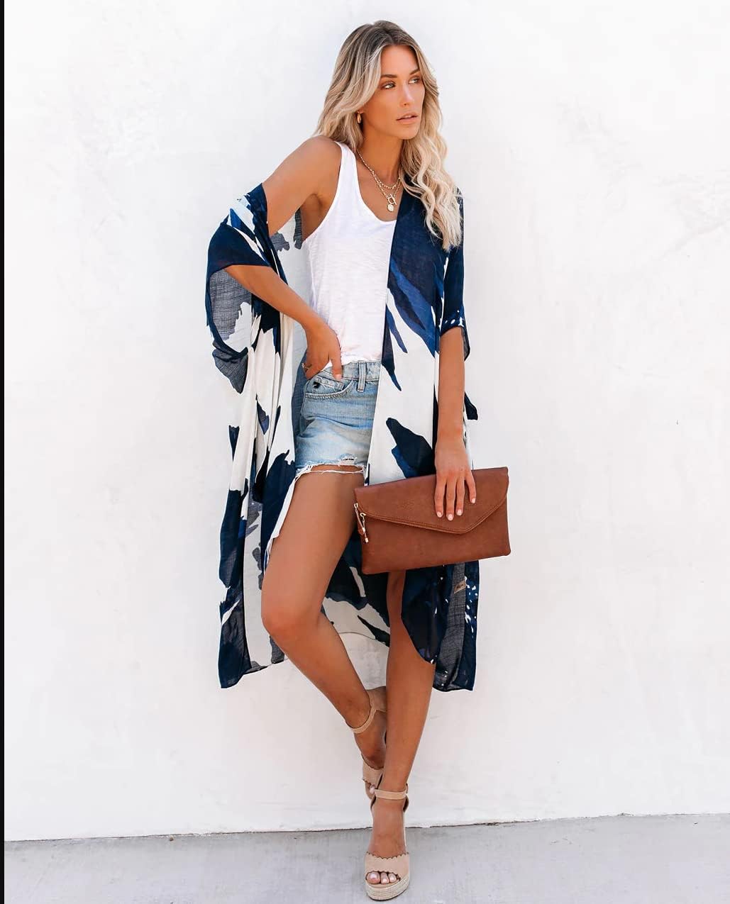 breezy lane Cardigan kimono floral pour femme - Cache-maillot de bain décontracté pour les vacances