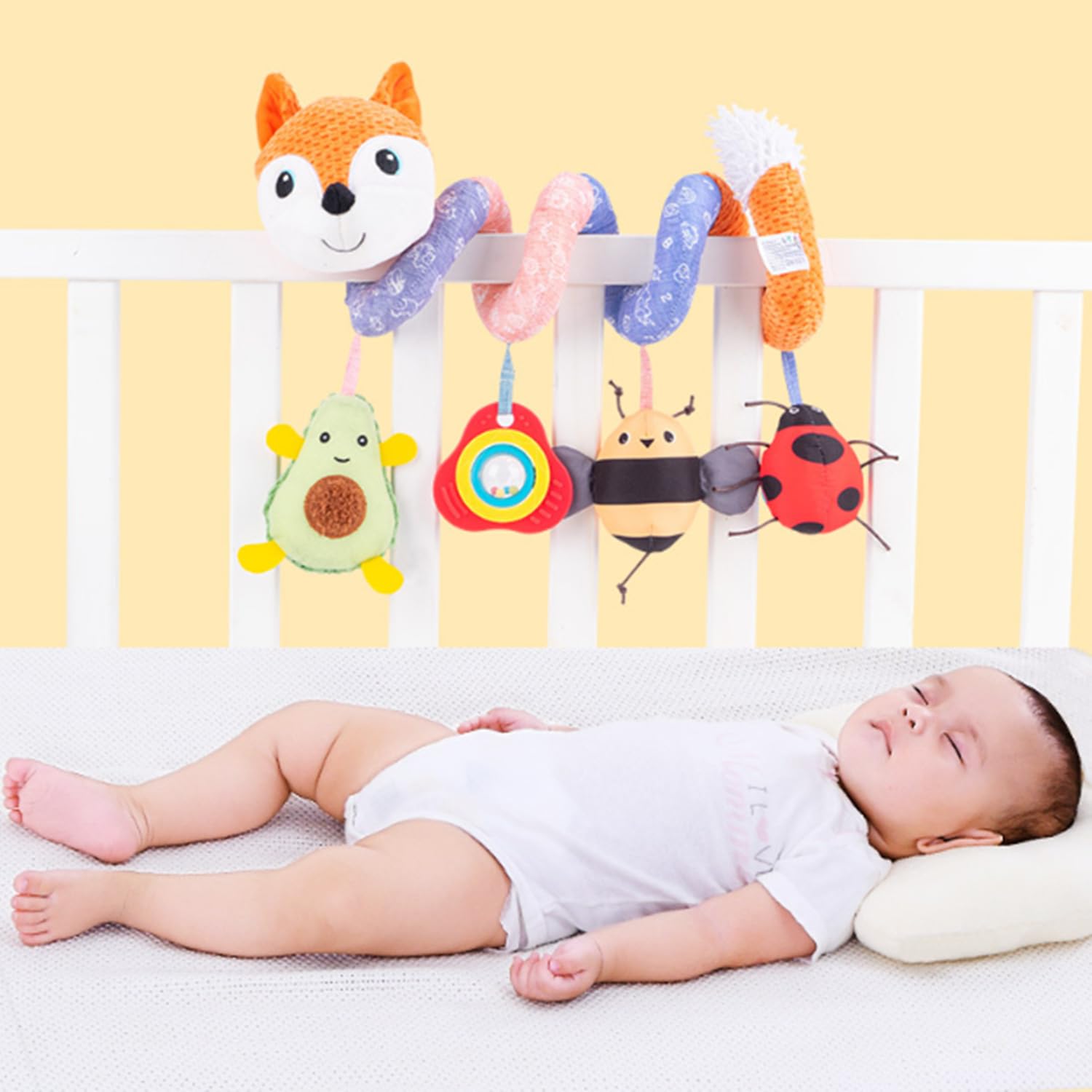 Baby Pram Toys Spiral Activity Hanging Toys Soft Cuddly Toy Pram Crib Spiral Plush Toy with Ringing Bell for Babies Toddlers Infant Boy Girl - Image 4