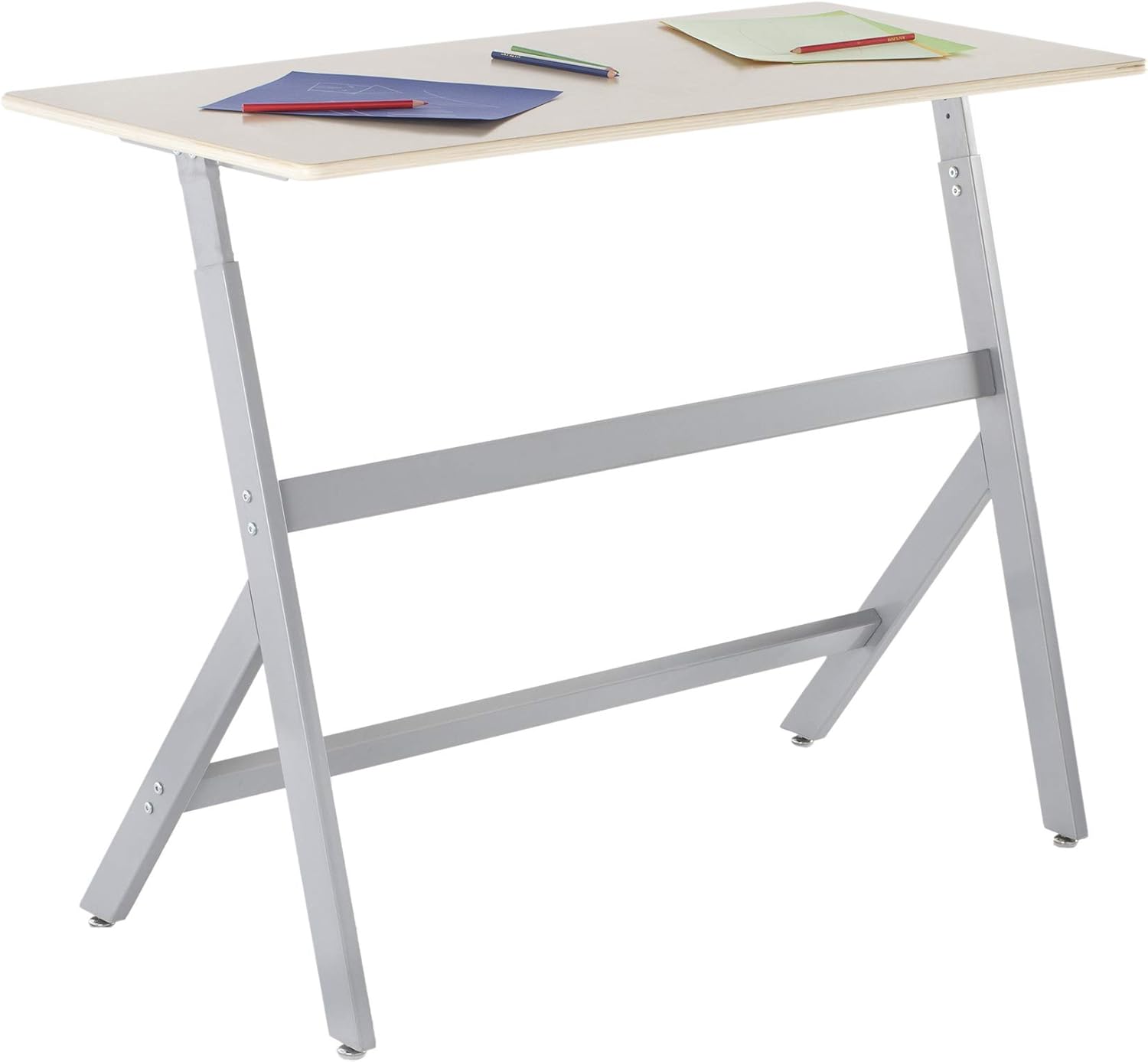 Guidecraft Standing Collaboration Desk for Kids and Adults: Adjustable Height Birch Plywood Table with Metal Legs for Home, Office, Classrooms and More