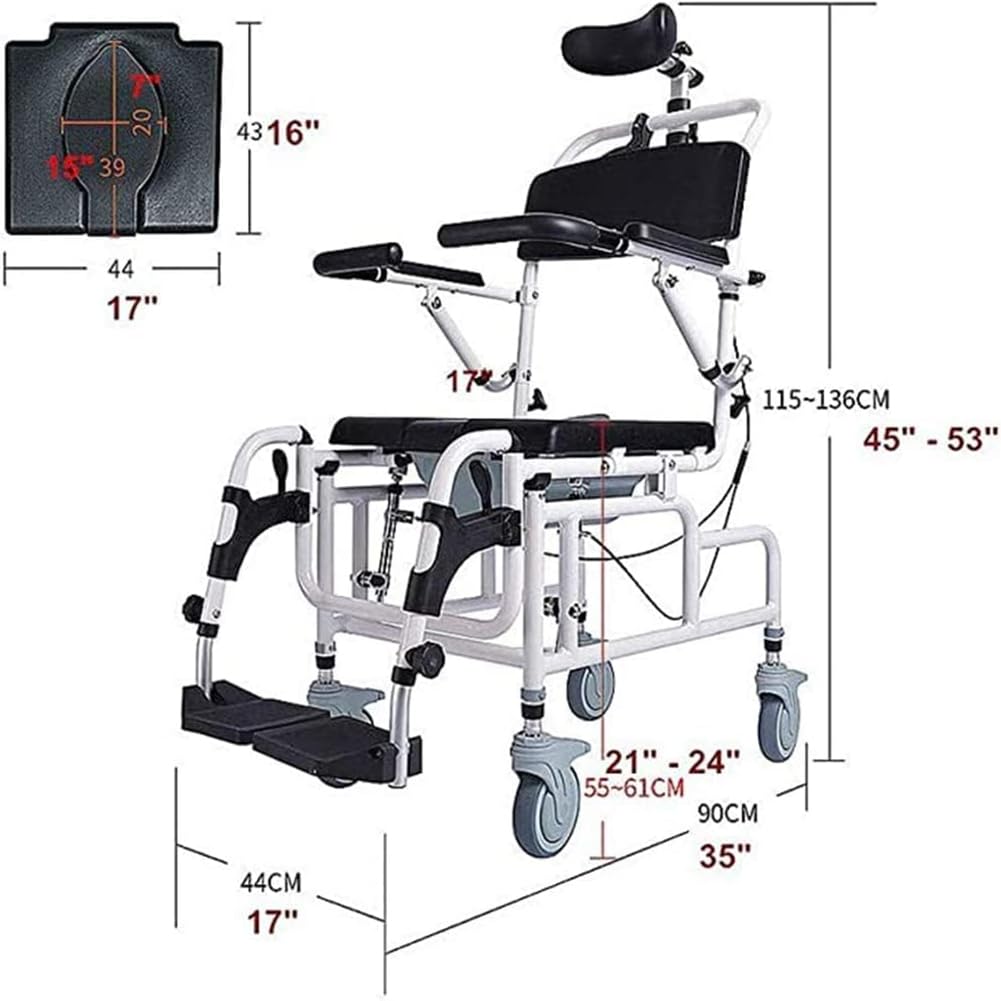 Silla de Ruedas de Baño Ajustable, Silla de Baño Basculante, Silla de Ducha con Ruedas