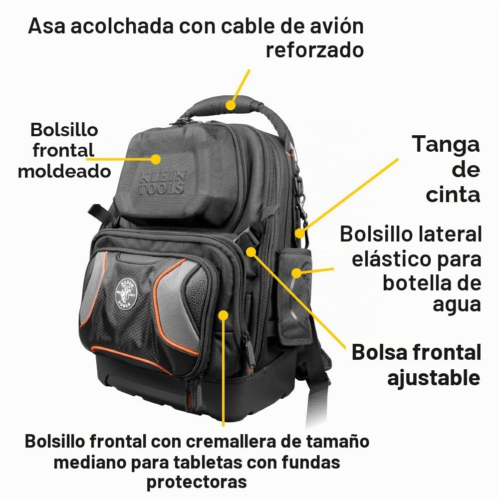 Klein Tools 55485 | Mochila porta herramientas Tradesman Pro Tool Master 48 bolsillos | Nylon ballistic 1680d resistente al agua | Fondo moldeado impermeable | Asa reforzada