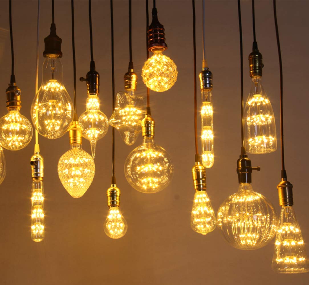 Funey - Confezione da 4 lampadine a LED Edison vintage E27 3 W, T30-300 (Gypsophila), bianco caldo, 2300 K, filamento curvo anticato, illuminazione a spirale, non dimmerabile