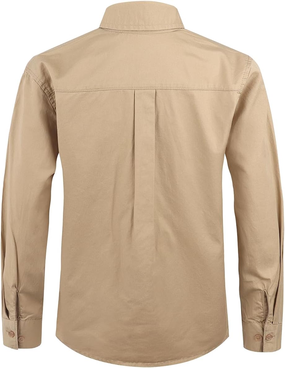 Spring&Gege Boys' Long Sleeve Button Down Shirt for Kids Woven Solid Two Pockets