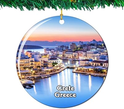 Lake Voulismeni Agios Nikolaos Crete Greece Hellas Christmas Ornament City Travel Souvenir Collection Double Sided Porcelain 2.85 Inch Hanging Tree Decoration