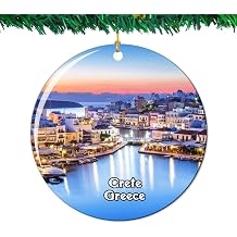 Lake Voulismeni Agios Nikolaos Crete Greece Hellas Christmas Ornament City Travel Souvenir Collection Double Sided Porcelain 2.85 Inch Hanging Tree Decoration