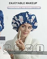 Vista 6 de YIZIJIZI - Gorro de ducha, gorras de baño para mujer reutilizables impermeables, gorras de ducha de dos capas grandes reutilizables adecuadas