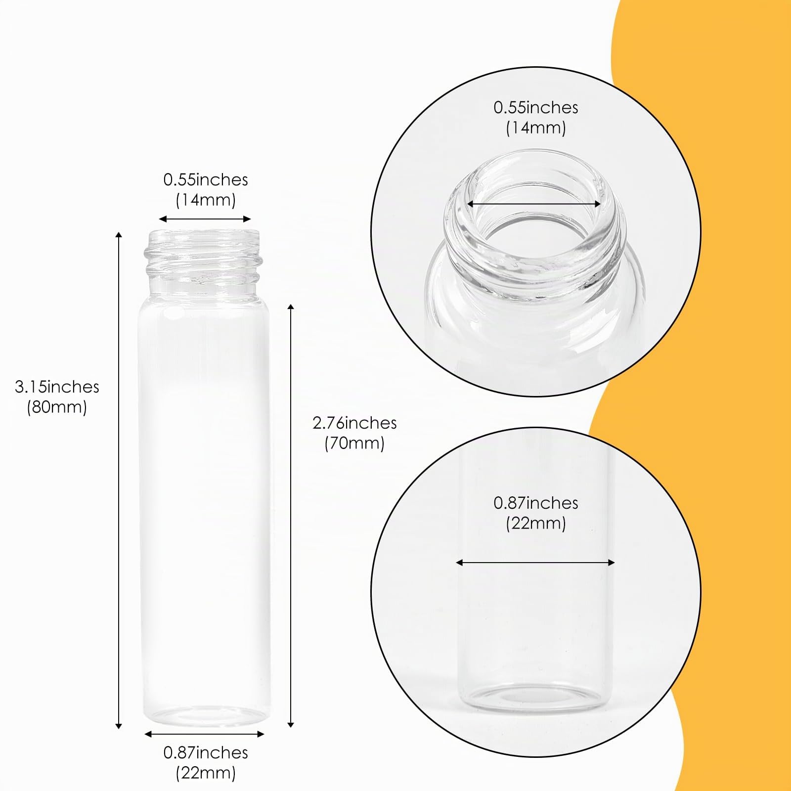 Lot de 50 fioles en verre de 20 ml avec bouchons à vis et bouchons en plastique, petit flacon d'échantillon de liquide transparent, fiole anti-fuite
