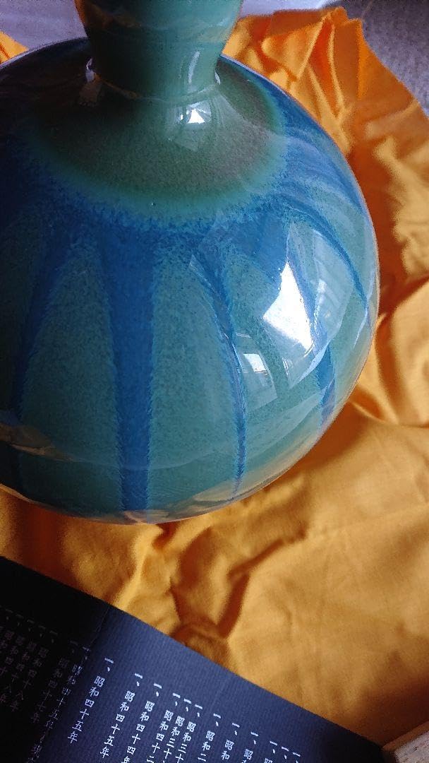 花器 緑釉線紋 小杉焼 池上栄一 氏作 共箱入 【公式通販】